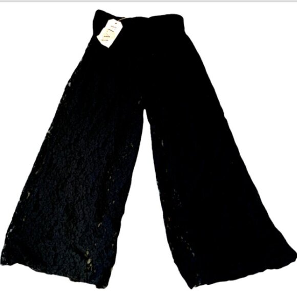 ELAN Black Lace Wide Leg Palazzo Pants Jr Sz Large (27 x 28) #15J - Picture 1 of 8